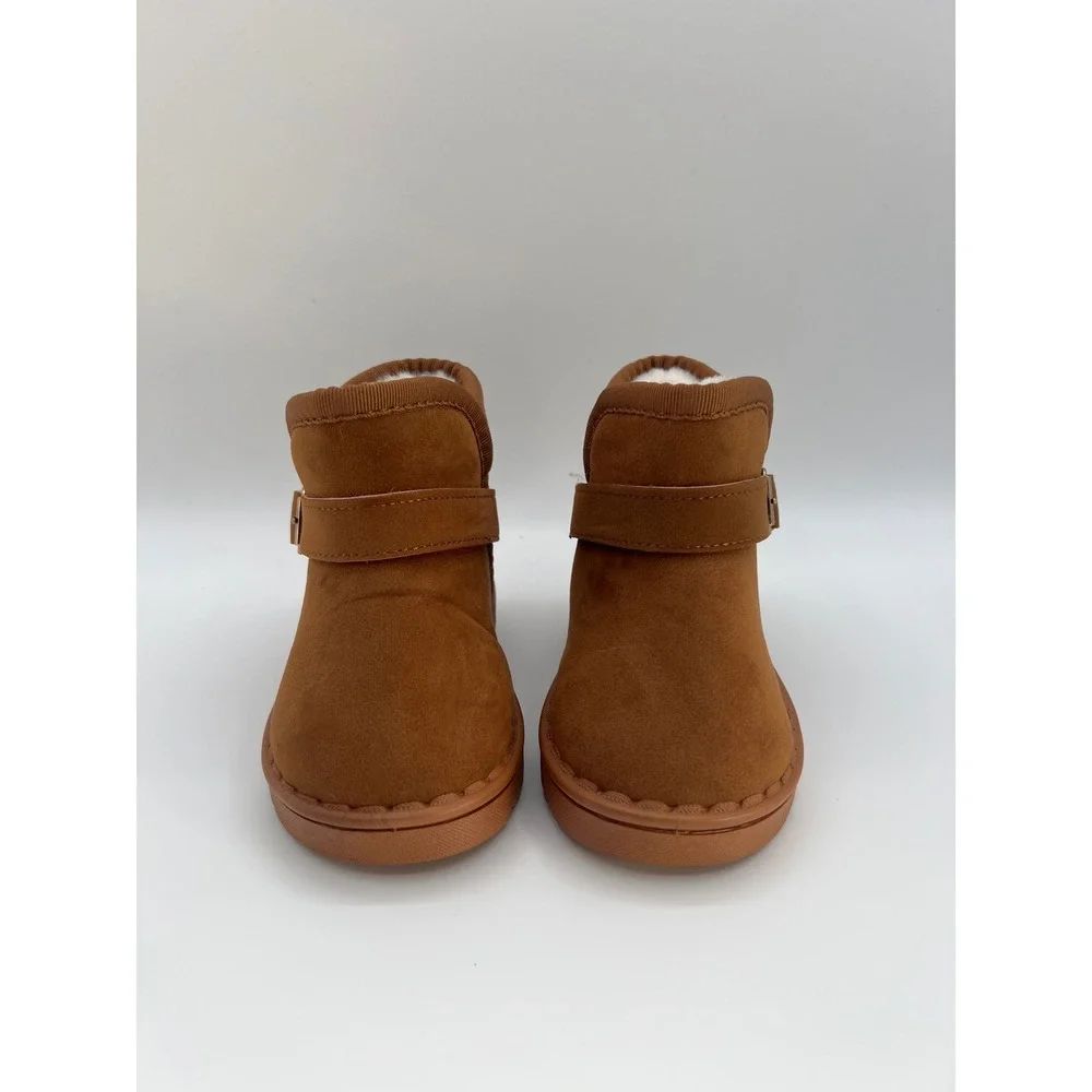 Kids Chestnut Brown Faux Fur Lined Ankle Boots Buckle Strap Size 23 Toddler